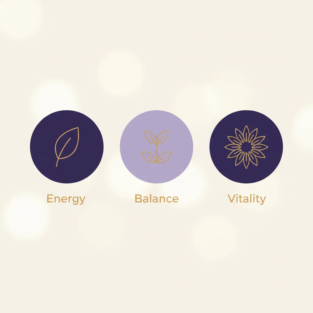 Infographic: Energy, Balance, Vitality - key benefits of a botanical supplement for everyday energy